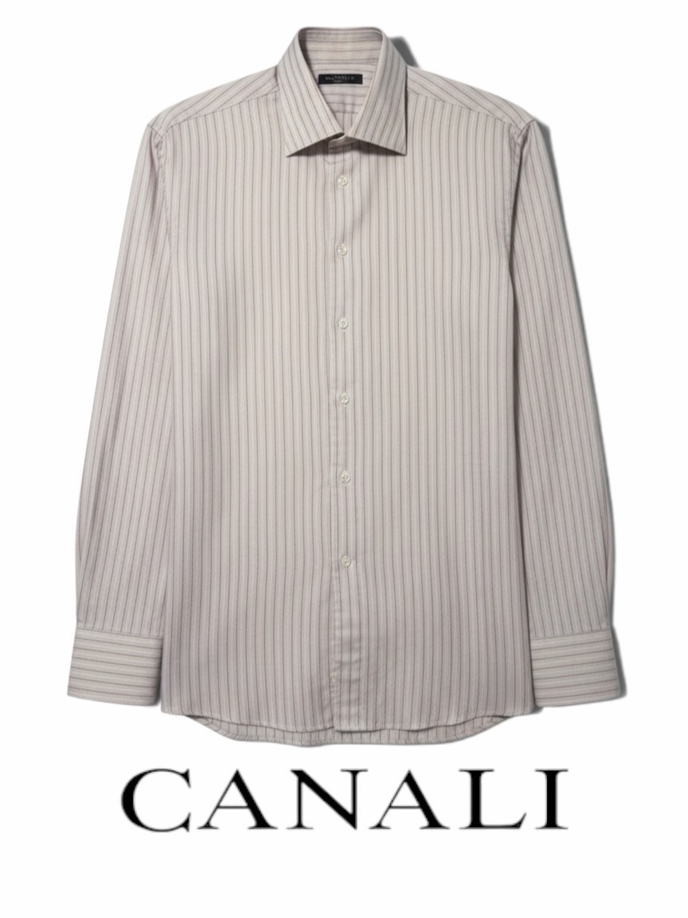 Canali 🇮🇹 Men's Cream and light lilac Dress Shirt with Thin Pinstripes